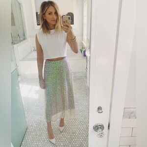 NWOT Rachel Comey Gimlet Sequin Skirt in Iridescent / Holographic Opal